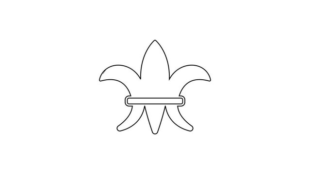 Black line Fleur De Lys icon isolated on white background. 4K Video motion graphic animation
