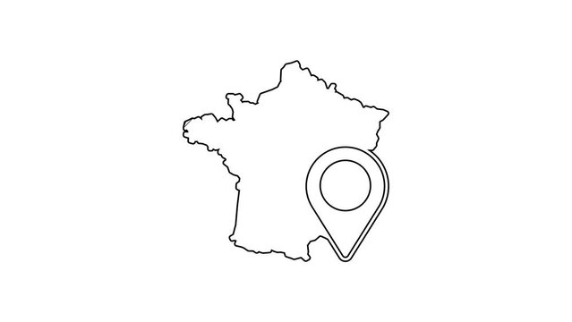 Black line Map of France icon isolated on white background. 4K Video motion graphic animation