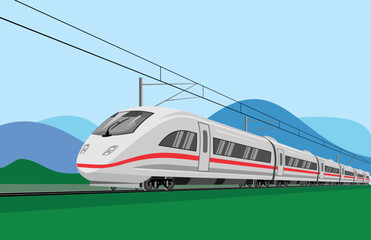 Illustration of modern stylish high speed train - obrazy, fototapety, plakaty