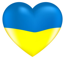 Vector drawing volume heart in the colors of the Ukrainian flag on a white background