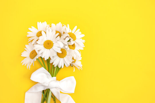 Bouquet of daisies on a yellow background