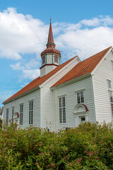 Fototapeta premium Eid kirke (Eid church) in Nordfjordeid Vestland in Norway (Norwegen, Norge or Noreg)