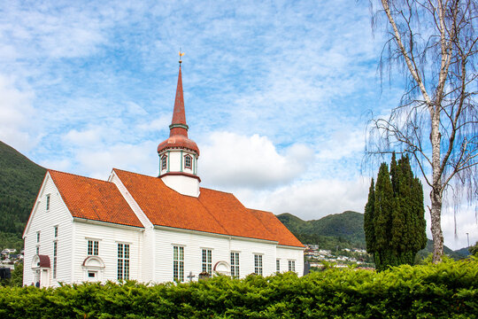 Eid kirke (Eid church) in Nordfjordeid Vestland in Norway (Norwegen, Norge or Noreg)