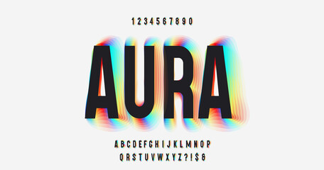 Vector aura color font 3d style modern typography for infographics, motion graphics, video, promotion, decoration, logotype, party poster, t shirt, book, animation, banner. 10 eps