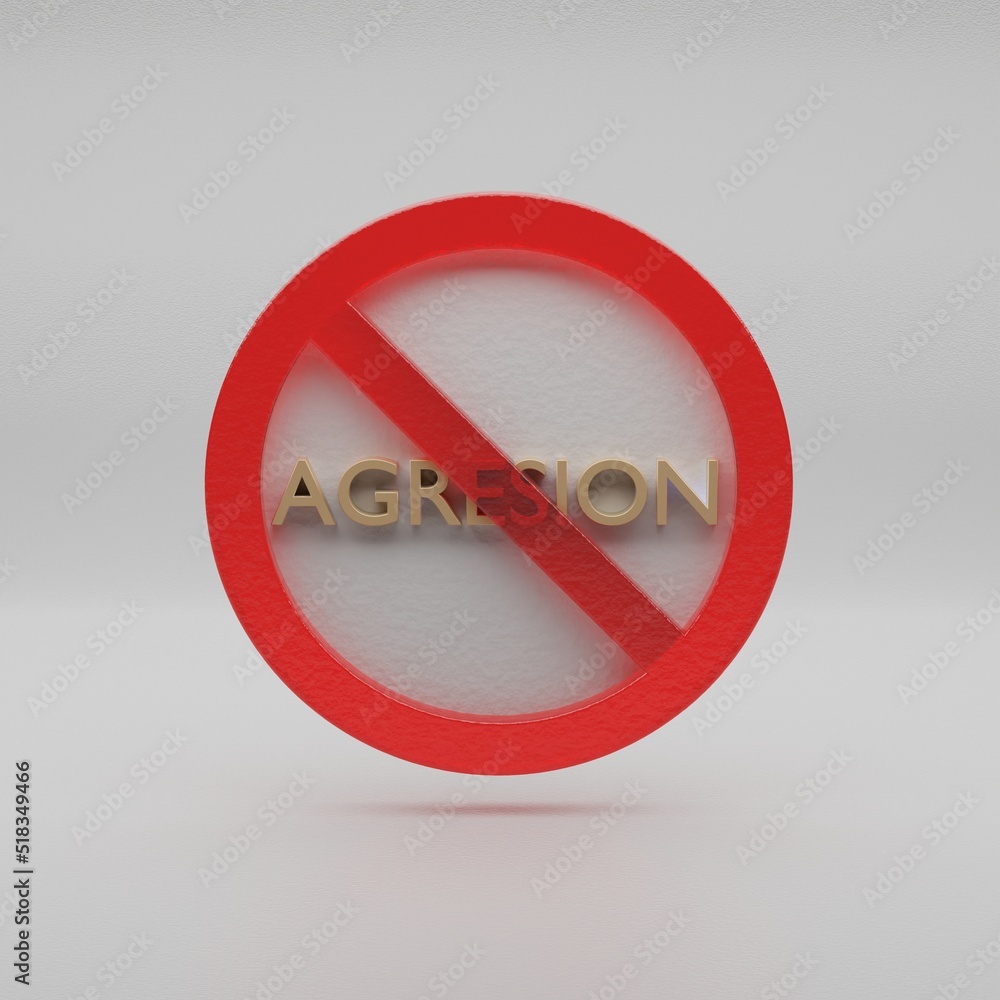 Poster Beautiful abstract illustration Aggression Forbidden, prohibiting sign, prohibition, warning symbol icon on a grey background. 3d rendering illustration. Background pattern for design...