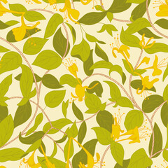 Blooming honeysuckle seamless pattern. Plant background for fashion, wallpapers, print, paper, cover, fabric, interior