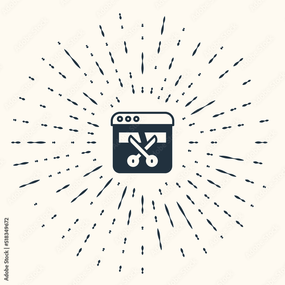 Poster grey video recorder or editor software on laptop icon isolated on beige background. video editing on