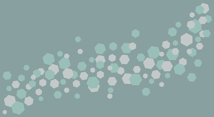 Abstract geometric wallpaper in gray-green colors. Hexagons of two colors of different sizes are scattered diagonally from the lower left corner to the upper right corner.