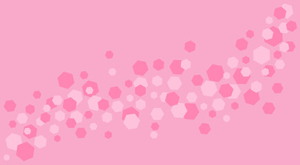 Pink geometric wallpaper. Light and dark hexagons of various sizes are scattered across the background diagonally from the lower left to the upper right corner.