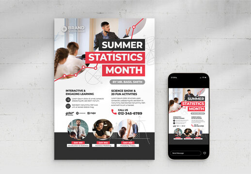 College Education Flyer Poster with Math Statistics Business Theme