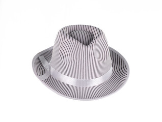 summer white men hat with black and white stripes isolated on white background