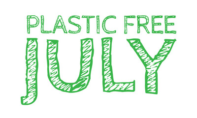Plastic Free July design. Sketch font used for green text.