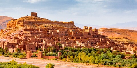 Ksar Ait Ben haddou, old Berber adobe-brick village or kasbah. Ouarzazate, Drâa-Tafilalet,...