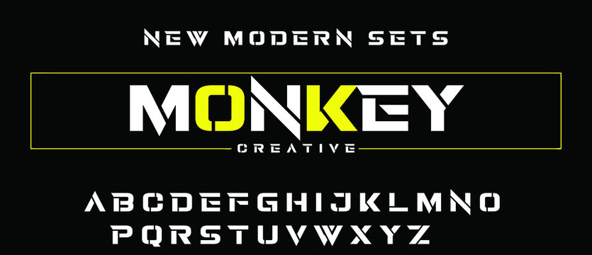 MONKEY,  Sports Minimal Tech Font Letter Set. Luxury Vector Typeface For Company. NFT Fonts,  Modern Gaming Fonts Logo Design.