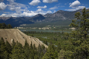 View of Columbia Rive at Radium Hot Springs from Red Rock Road in British Columbia,Canada,North America
