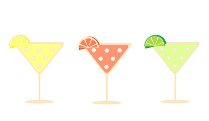 Set of cocktails. An illustration of classical drinks. Vector illustration of summer cocktails. Banner with alcohol ice drinks.
