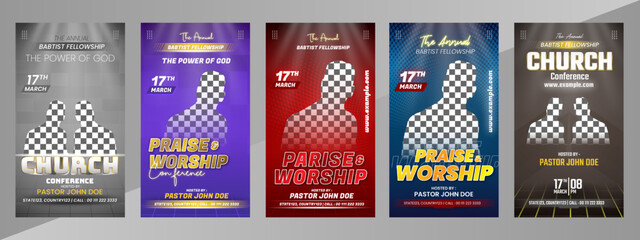 Social media post bundle church praise worship template with luxury elegant banner post