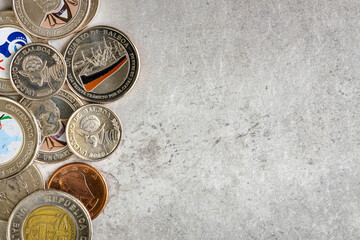 Obraz na płótnie Canvas Panama money, Balboa coins, Financial economic concept, Space for text, Gray background,