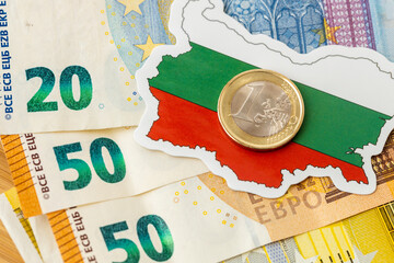 Flag and contours of Bulgaria against the background of euro banknotes, Creative concept, the...