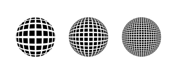 Square Pattern inside Circle Ball Sphere Vector Illustration Set Isolated on White