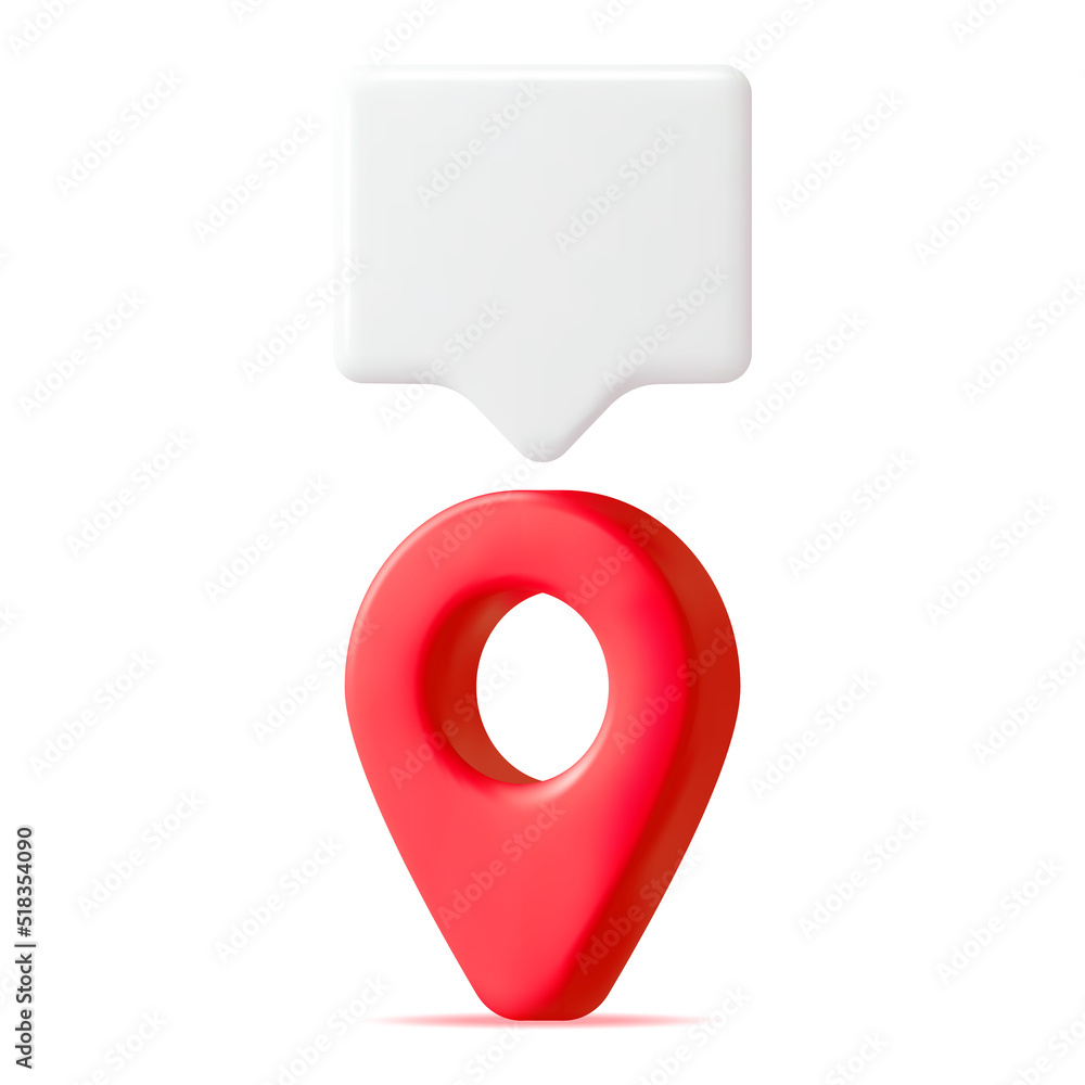 Poster 3d location map pin and chat bubble isolated on white. red gps pointer marker icon. gps and navigati