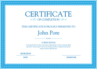Certificate of Completion blue border concept