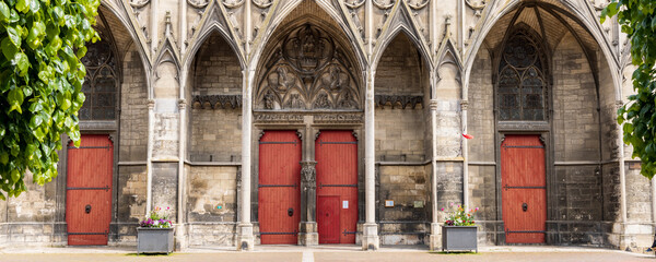 Entrance doors of baselique Saint-Urbain in medieval old town in Troyes Grand Est region of northeastern France