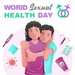 World sexual health day, husband hugs his wife