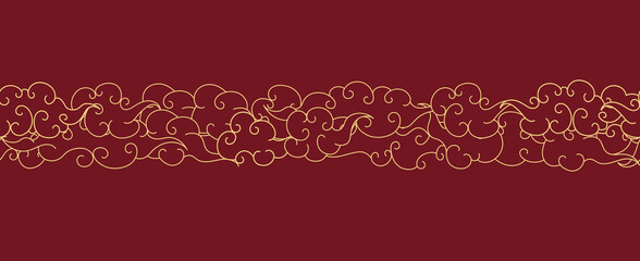 Tibetan sky seamless pattern elegant style red color line. Oriental traditional ornament for holiday card, invitation, party poster, flyer, decor element. Clouds in the sky. Vector 10 eps