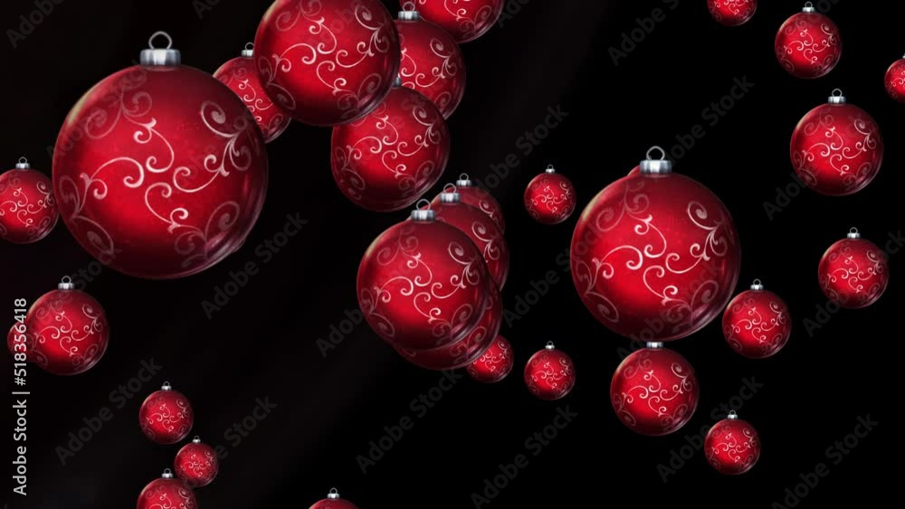 Poster abstract red balls with a beautiful pattern move randomly in space. festive background. beautiful ne