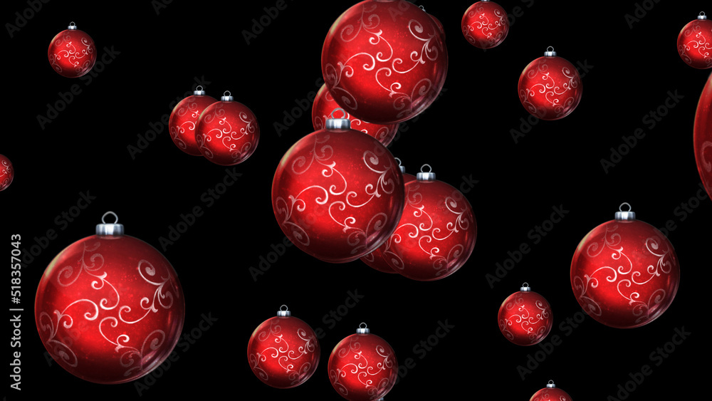 Poster abstract red balls with a beautiful pattern move randomly in space. 3d. 4k. isolated black backgroun