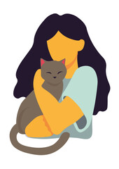 girl holding her pet gray cat in her arms