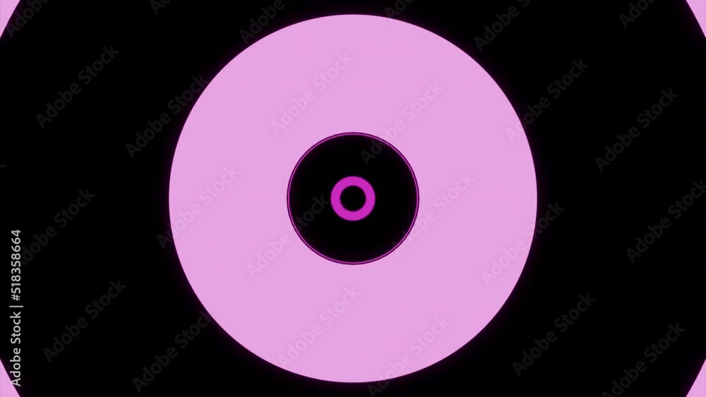 Aufkleber light green and pink background . design.black large circles of different sizes move and narrow in a