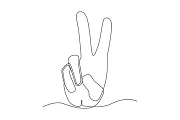 Continuous one line drawing Hand gesture V symbol for peace. Peace day concept. Single line draw design vector graphic illustration.