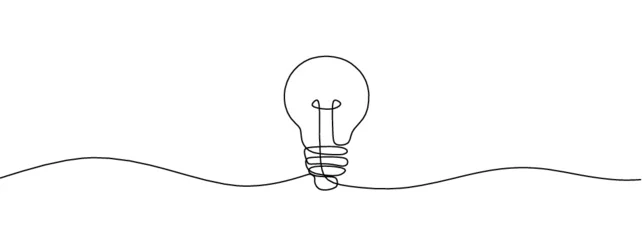 Peel and stick wall murals One line Continuous one line drawing of electric light bulb. Concept of idea emergence. Vector illustration.