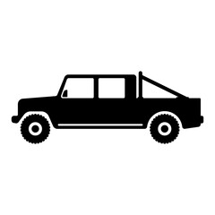 Pickup truck icon. Black silhouette. Side view. Vector simple flat graphic illustration. Isolated object on a white background. Isolate.