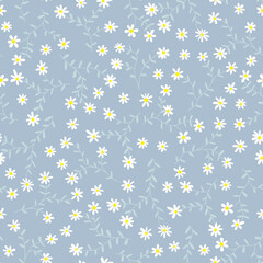 Fototapeta na wymiar Floral vector print. Small white flowers on light blue background