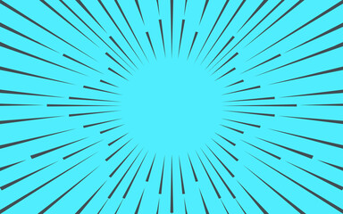 Fototapeta premium Comic book speed lines blue color stripe and radial effect style for manga speed frame, superhero action, explosion background. Motion line effect, pop art. Vector 10 eps