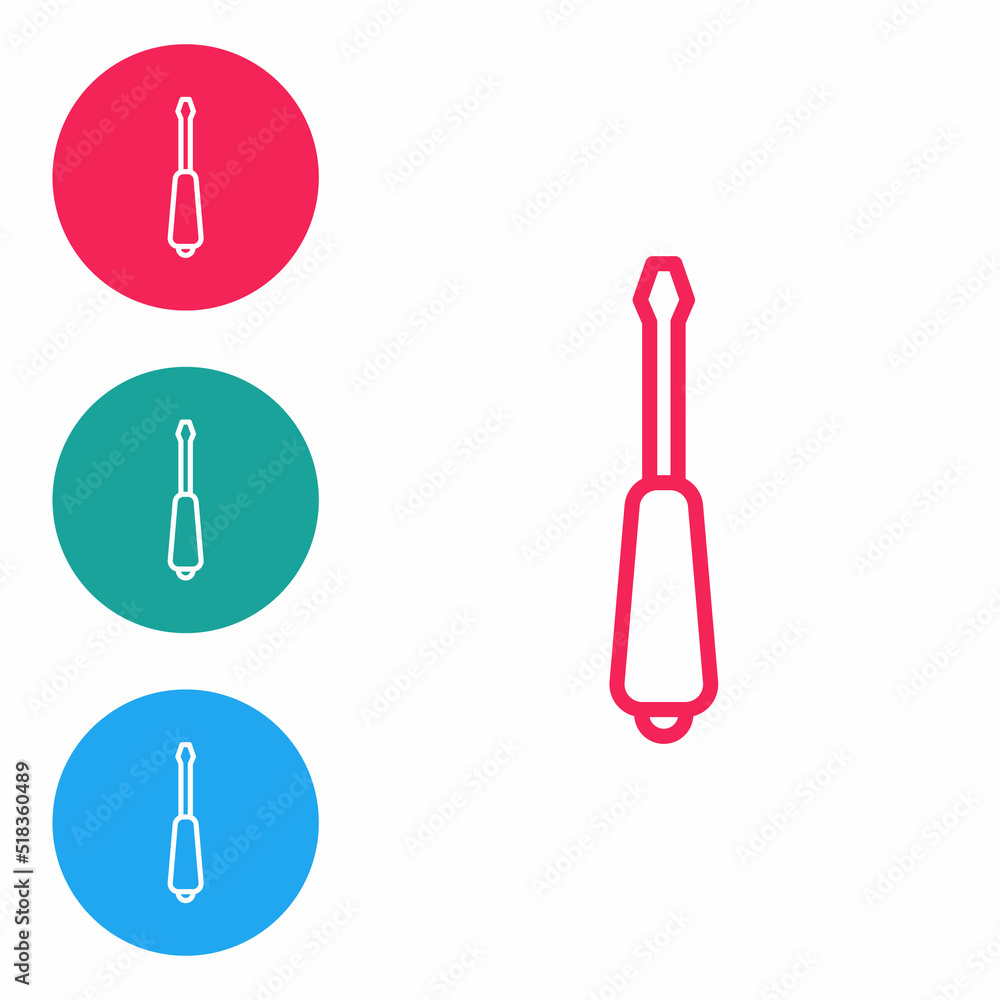 Poster red line screwdriver icon isolated on white background. service tool symbol. set icons in circle but