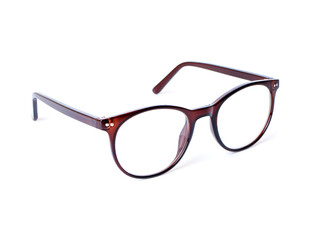 Corrective glasses in a brown plastic frame