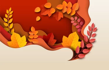 Poster Autumn paper cut background origami art style © Siberian Art