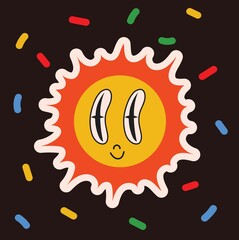 Crazy Yellow Sun Cartoon Emoji Face Character With Mad Expression And Protruding Tongue. Vector Illustration