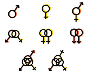 Vector gender icons, sexual orientation signs isolated on white background