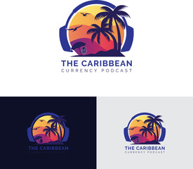 Fototapeta na wymiar Caribbean Currency Podcast logo template white and black background