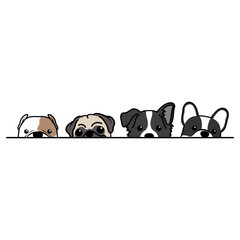 Cute dogs peeking cartoon, vector illustration