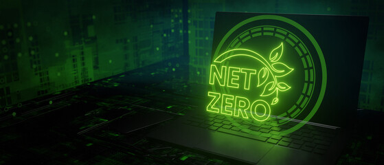 Net Zero technology network concept banner background 3D render - obrazy, fototapety, plakaty