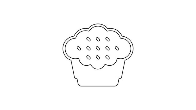 Black line Muffin icon isolated on white background. 4K Video motion graphic animation