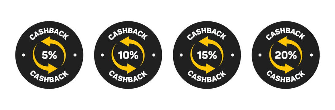 Cash Back Label. Banner Design Template With 5, 10, 15, 20 Percent Cash Back Offer. Vector Illustration