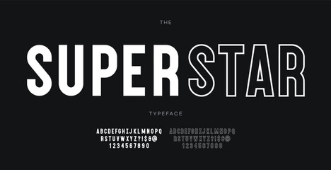 Obraz premium Vector font set trendy typography for infographics, motion graphics, video, promotion, decoration, logotype, party poster, t shirt, book, animation, banner. 10 eps