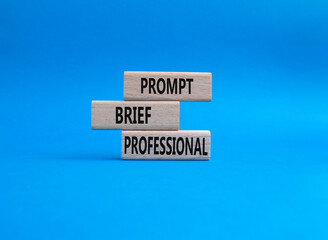 Promt Brief Professional symbol. Concept words Promt Brief Professional on wooden blocks. Beautiful blue background. Business and Promt Brief Professional concept. Copy space